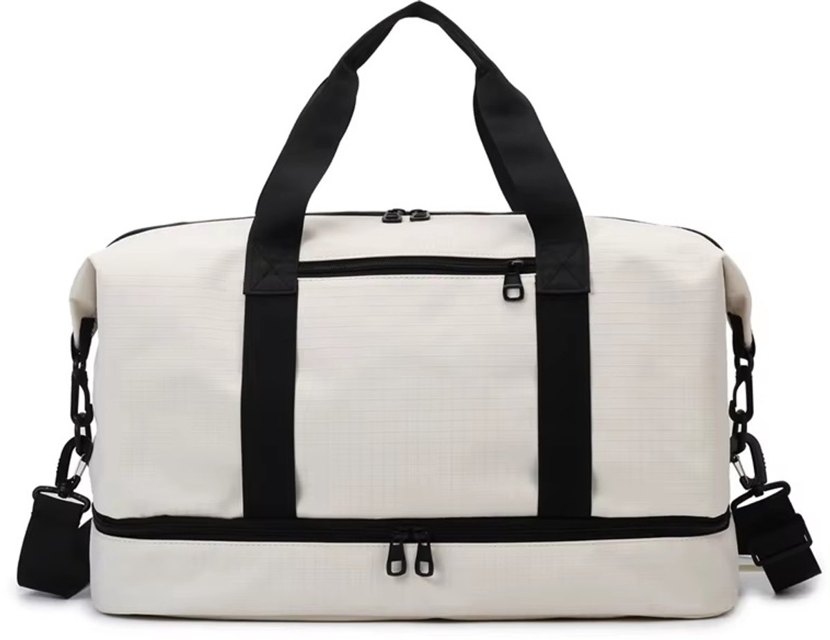 Witte Sporttas - Reistas - Gymtas - Fitness Tas - Sporttas Met Schoenenvak - Weekendtas - Duffel Bag - nat vak - met verstelbare schouderriem