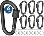 6 Stuks 78mm Karabijnhaken met Schroefsluiting - Sleutelringen - Carabijn Sleutelhangers - Zwarte Musketonhaak - Musketon D-vorm Carabiner met Staaldraad - Grote Karabijn haak - Karabijnsluitingen en ringetjes - Aluminium Carabijnhaak