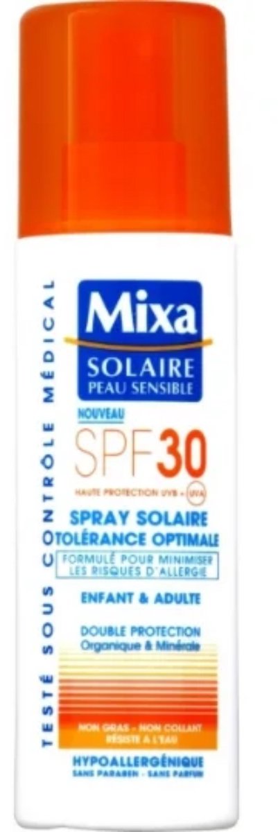 Mixa Solaire Zonnebrandspray Dermo Double Protect - Voor Kwetsbare Huid - SPF30+ - 200 ml
