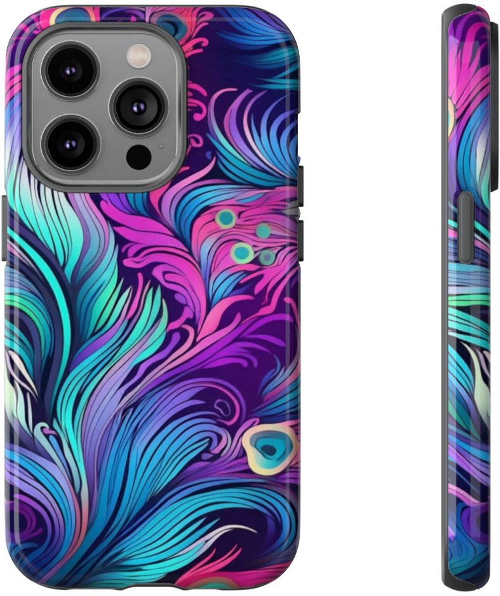 Kleurrijk Pauwenverenpatroon – Telefoonhoesje Geschikt voor iPhone 14 Pro