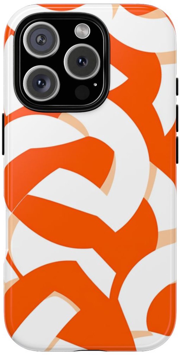Oranje en Wit Geometrisch Patroon – Telefoonhoesje Geschikt voor iPhone 16 Pro