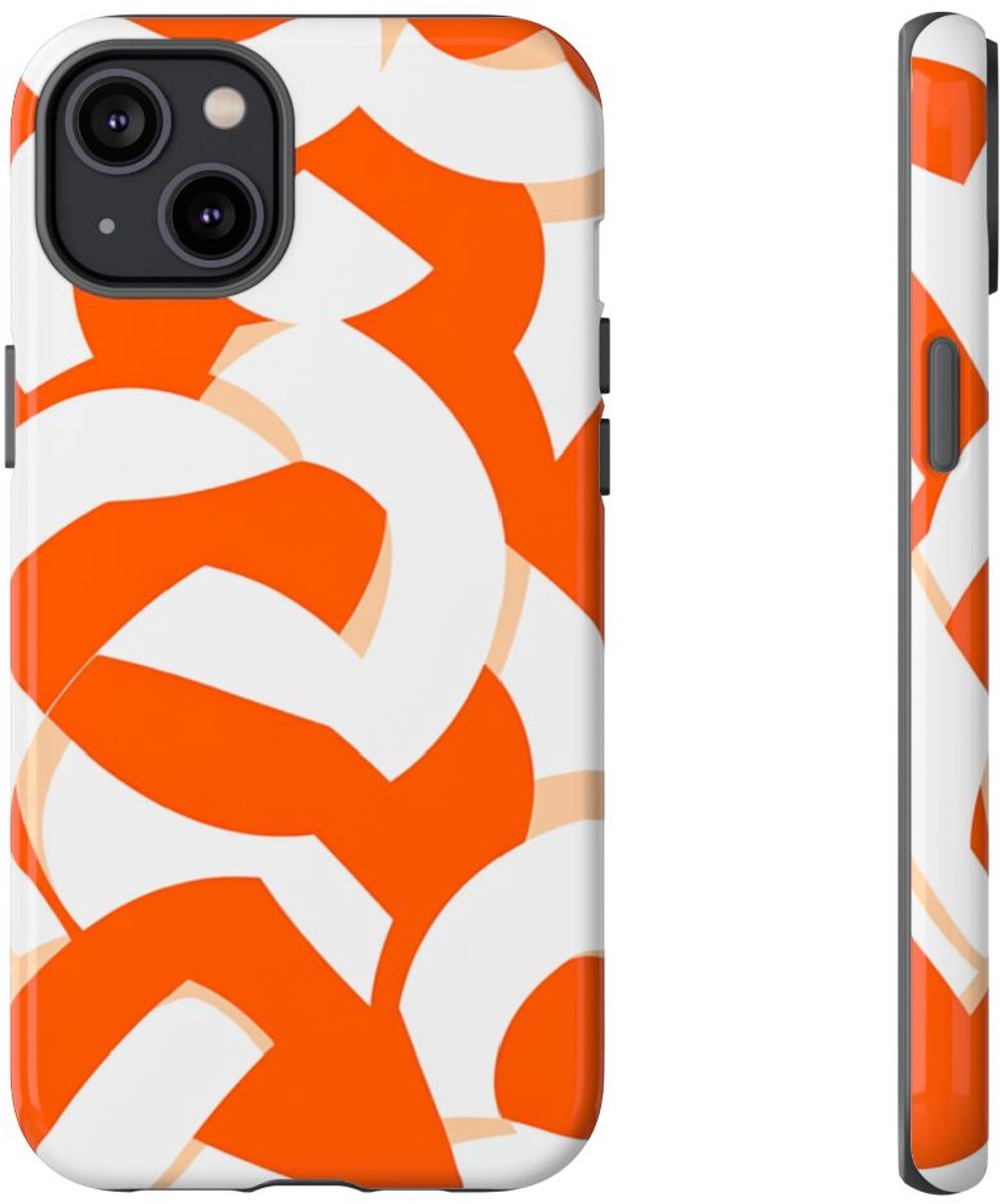 Oranje en Wit Geometrisch Patroon – Telefoonhoesje Geschikt voor iPhone 14 Plus