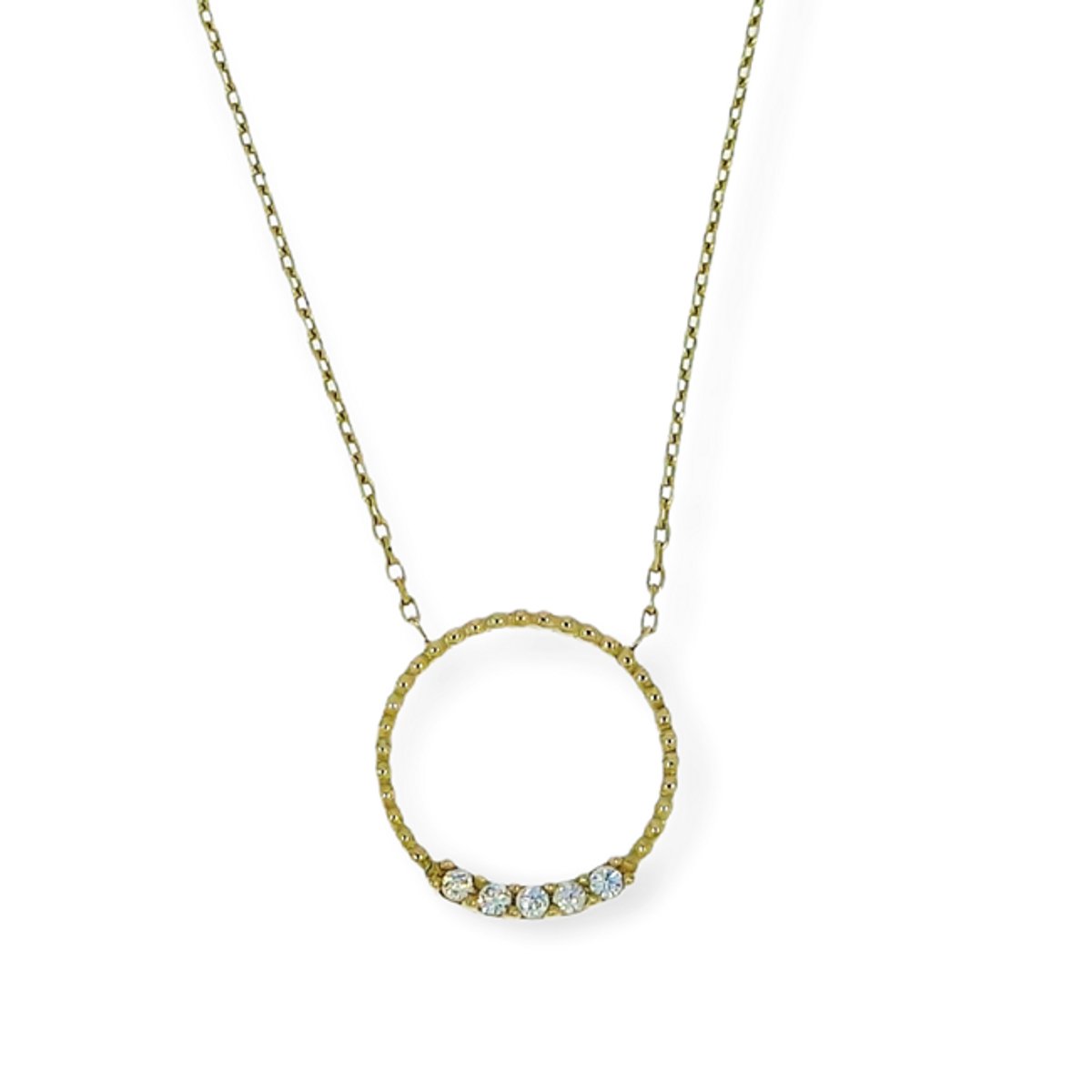 Gouden Ketting Cirkel Hanger Zirkonia 14 karaats