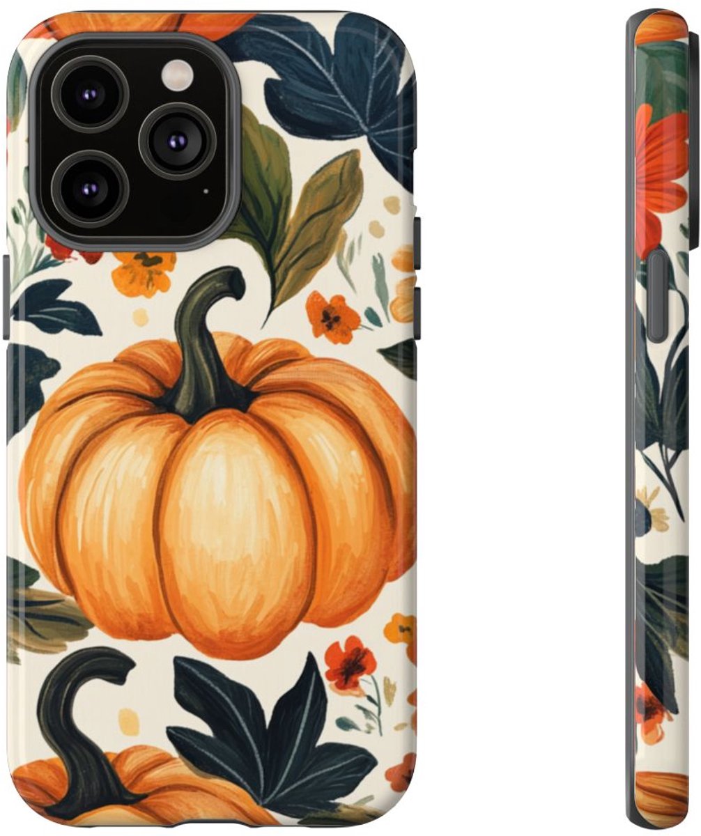 Herfst Pompoen en Bloemenpatroon – Telefoonhoesje Geschikt voor iPhone 14 Pro Max