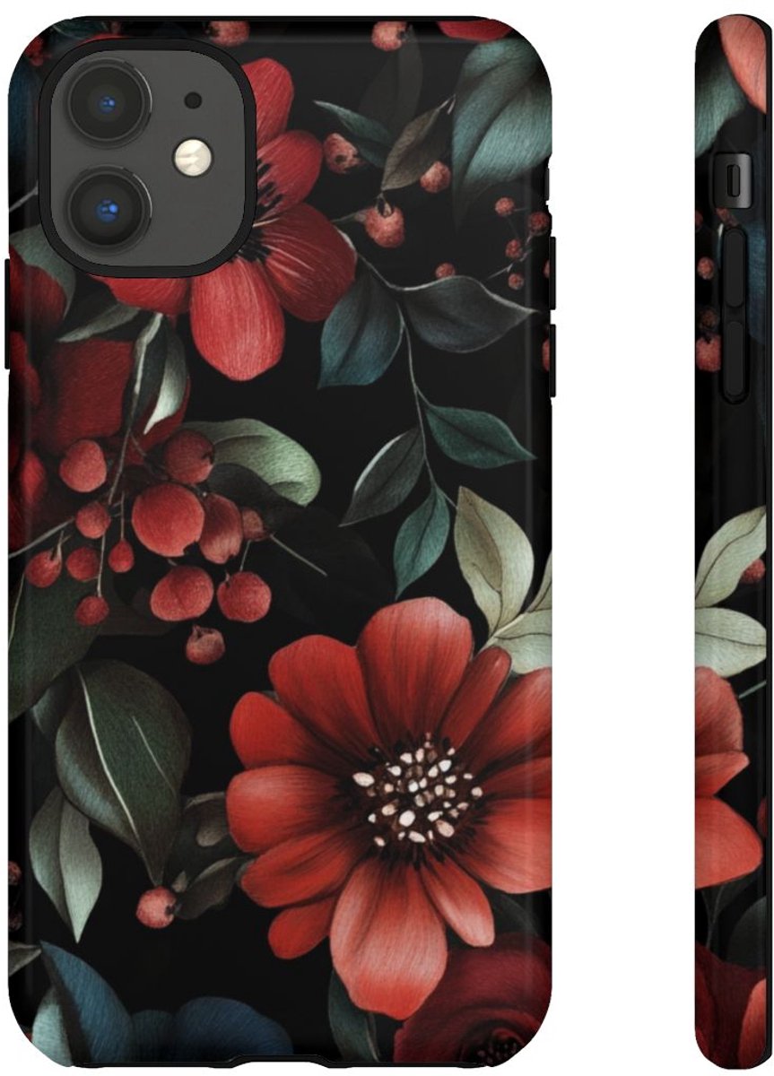 Dieprood en Groen Bloemenpatroon – Telefoonhoesje Geschikt voor iPhone 11