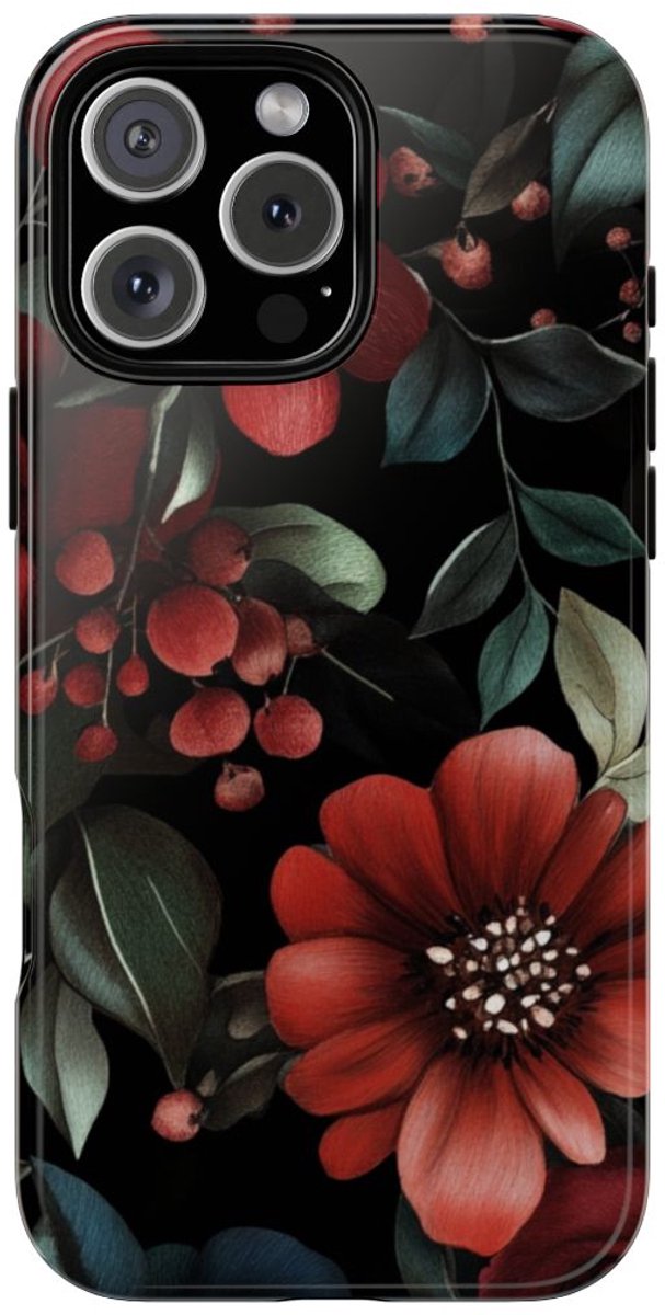 Dieprood en Groen Bloemenpatroon – Telefoonhoesje Geschikt voor iPhone 16 Pro Max