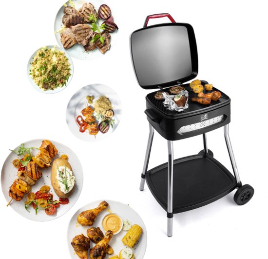 Foto: Fritel barbecue bbq 3278 elektrische bbq tafelgrill groot grillopp 40x36cm 2000w afneembare plaat onderstel