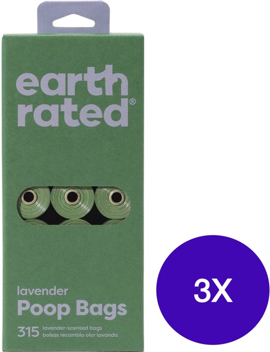 Combideal - Sacs à déjections canines Eco Earth Rated Lavande 21 x 15 sacs - 3 pièces (945 pièces au total) - Pack économique