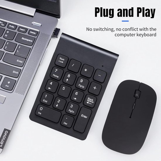 Numeric Keyboard, Wireless Numeric Keyboard and Mouse Combination with USB Receiver, 1200DPI Portable Wireless Mouse and Laptop Numeric Keyboard for PC Desktop Notebook — afbeelding 3