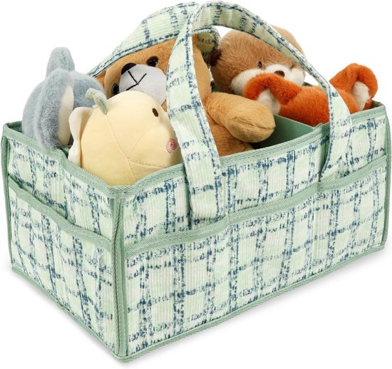 Luiertas-luiermand-luier organizer-babyluier opbergdoos - Babyluiermand met handvat - Draagbaar, opvouwbaar, reisluiermand - Opbergmand met meerdere compartimenten voor pasgeborenen, babyshower, cadeau - Groen - 38 x 25 x 18 cm