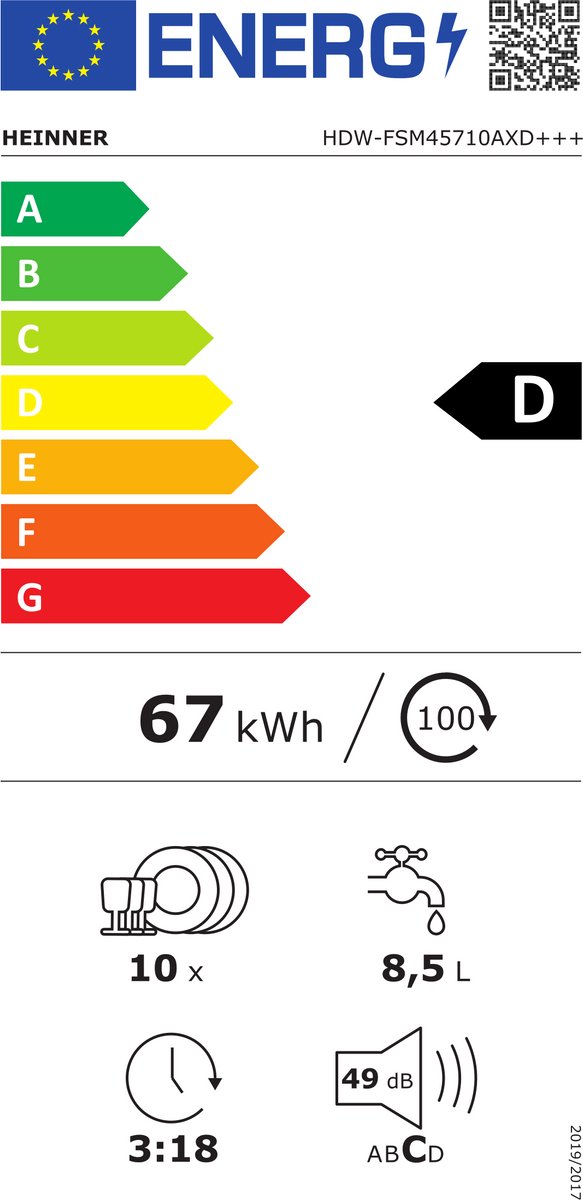 Heinner HDW-FSM45710AXD+++ Slim Vaatwasser 45 cm - Vrijstaand - 10 Couverts - 49 dB Stil - 7 Wasprogramma’s - Extra Droog & Dual Zone - AquaStop - RVS - 5 Jaar Garantie — afbeelding 2
