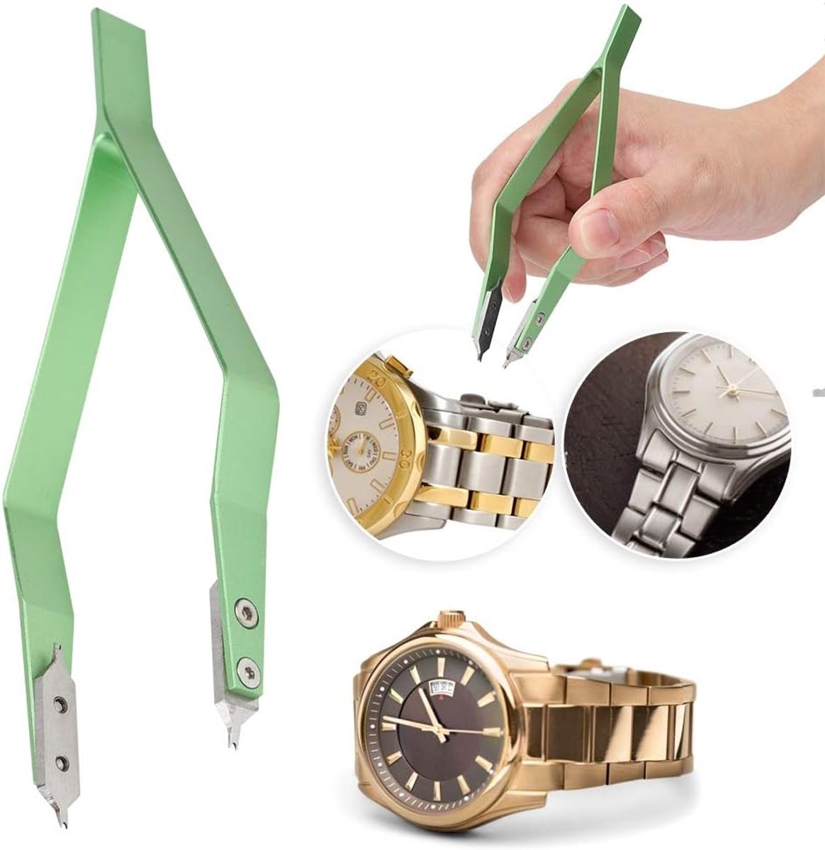 Watch Pliers Jumping Bar Tools, Metal Watch Repairing Accessory Tweezers Tools Bergeon V-shaped Spring Bar Tweezers, green