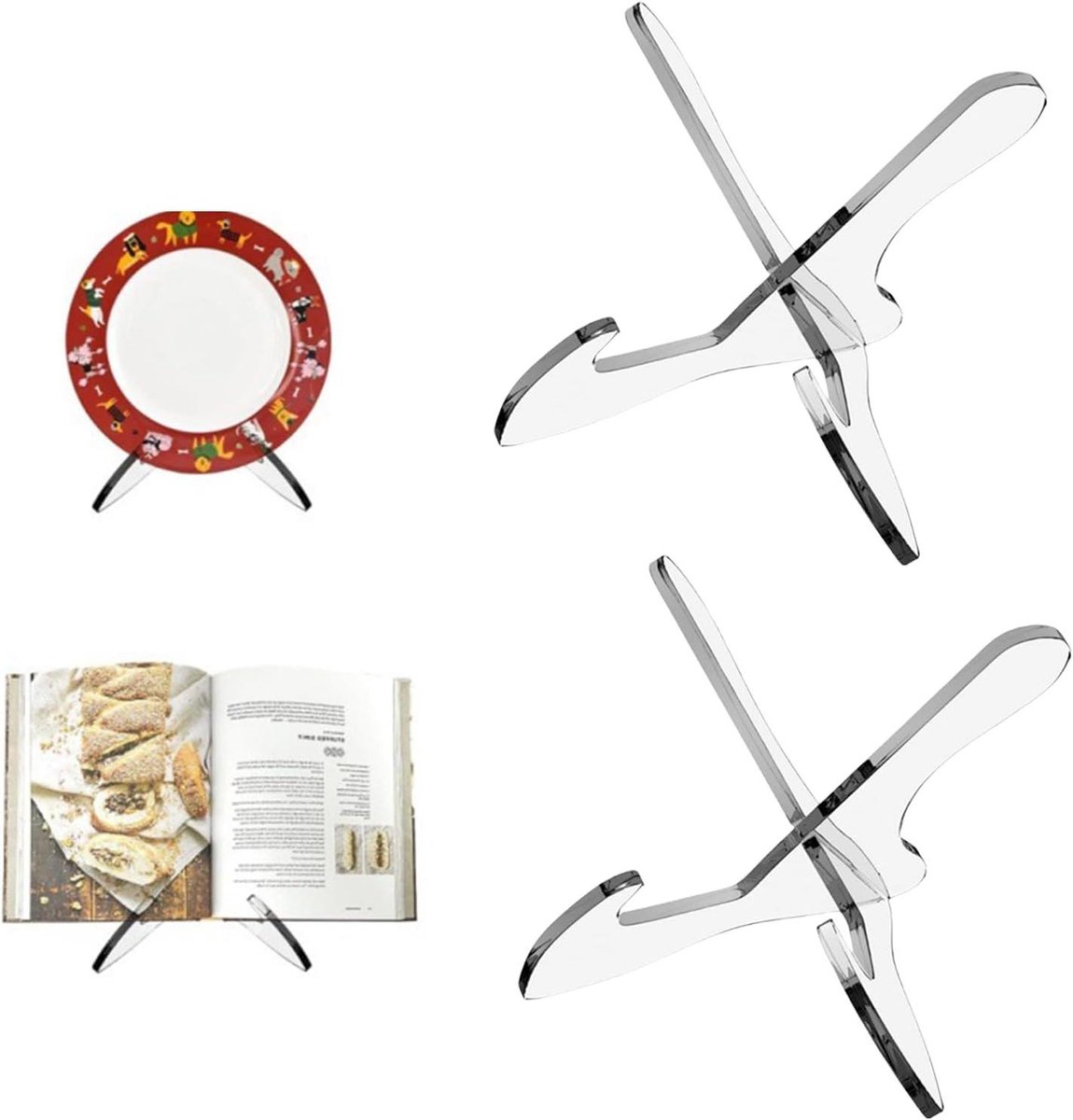 Set van 2 acryl standaard bordhouders voor schilderijen en foto's, transparant en stevig, ideaal voor thuis, keuken en schoolgebruik
