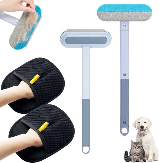 Set Van 4 - Pet Silent Hair Removal Gloves - Borstel voor Het Verwijderen Van Haren Van Huisdieren - Pet Grooming Glove - Hair Removal Gloves - Zachte Deshedding Borstel - Herbruikbare - Voor Huisdieren en Meubels - Lang/Kort Haar