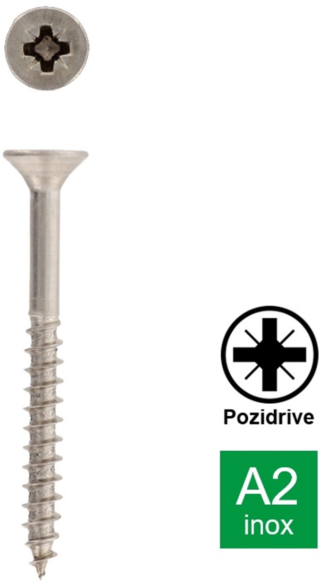 Schäfer en Peters Spaanplaatschroef Verzonken Versterkte kop PZ2 - 3.5 x 40/24 mm (200 stuks) - RVS A2 - Deeldraad