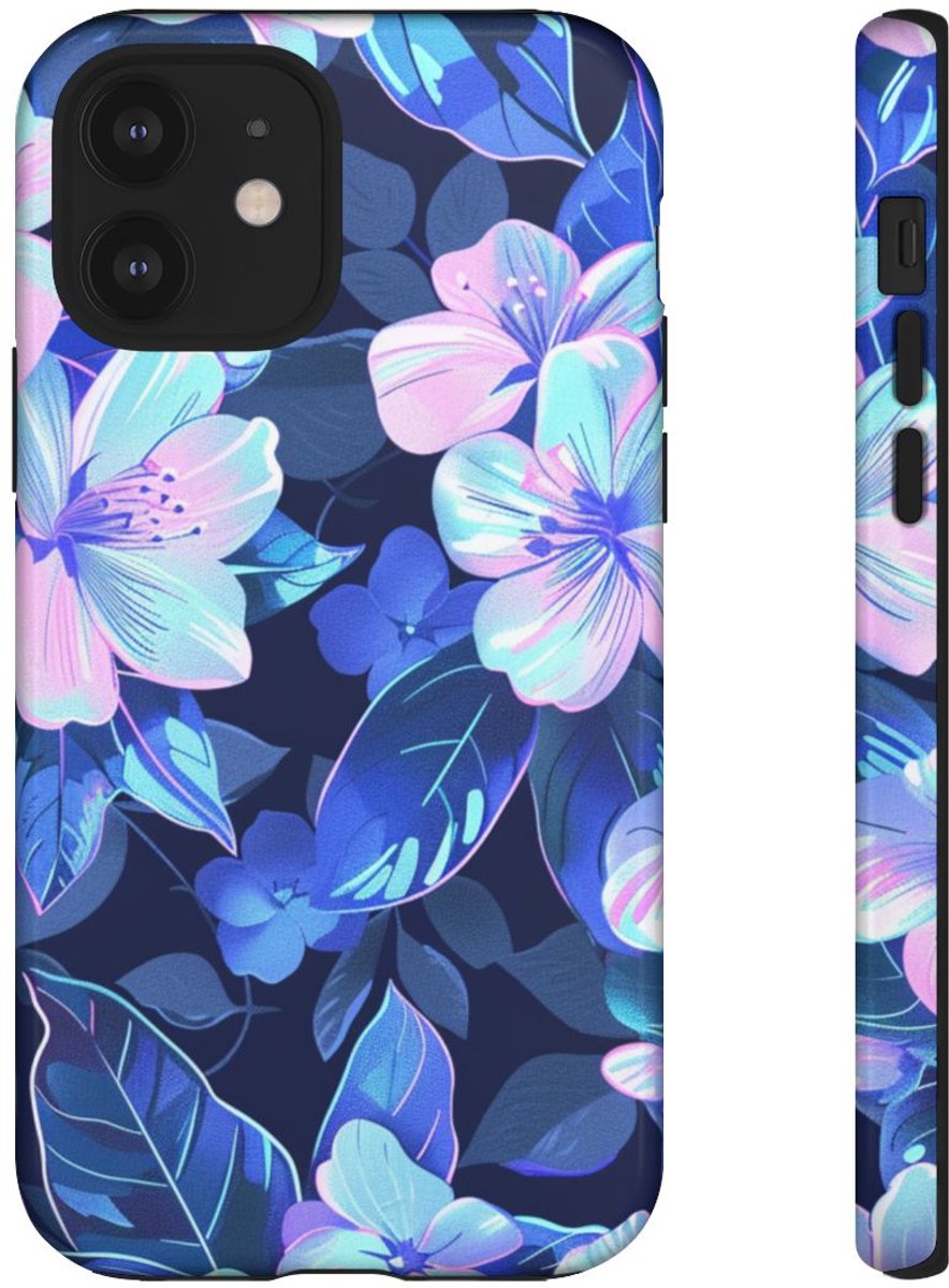 Blauw-Roze Bloemenpatroon – Telefoonhoesje Geschikt voor iPhone 12