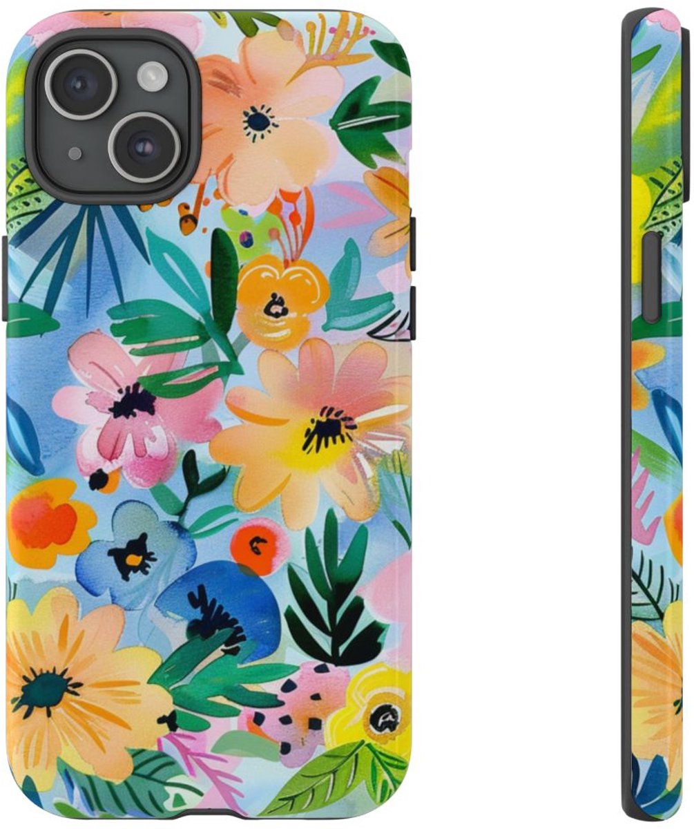 Aquarel Bloemenpatroon – Telefoonhoesje Geschikt voor iPhone 15 Plus