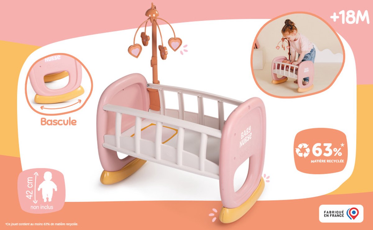 Smoby - Poppenmeubel Baby nurse - wieg en poppenbedje - voor pop tot 42cm – foto 6