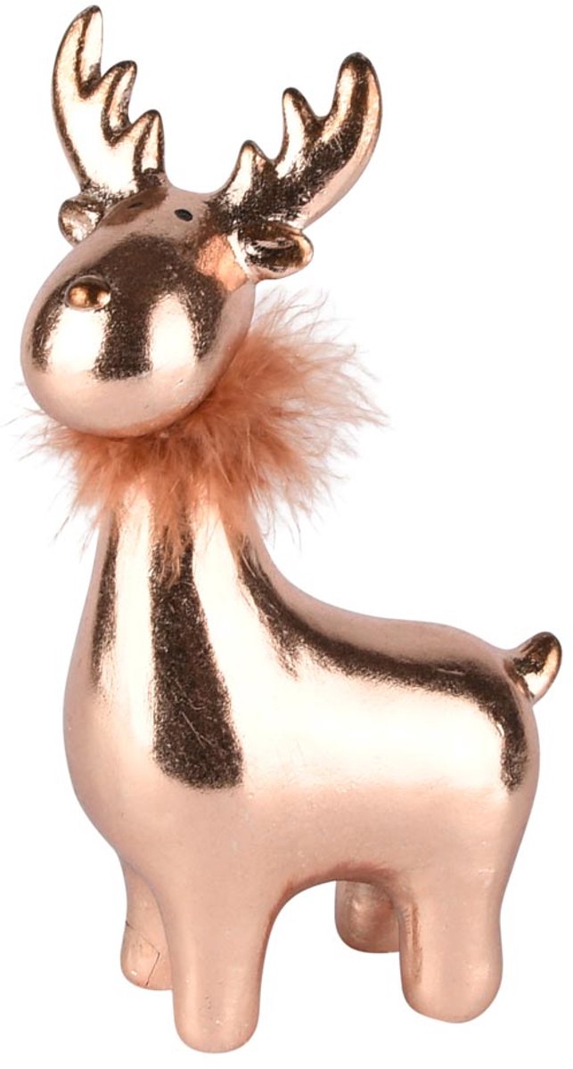dekoratief Rendier staand m/fluffy kraag, brons, TC, 13x8x22cm | A255408