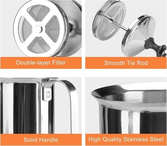 400 ml - Mousseur à lait manuel - Acier inoxydable 304 - Mousseur à lait - Pichet à lait - Barista - Lavable au lave-vaisselle - Pichets à mousse de lait double couche pour cappuccino et café au lait