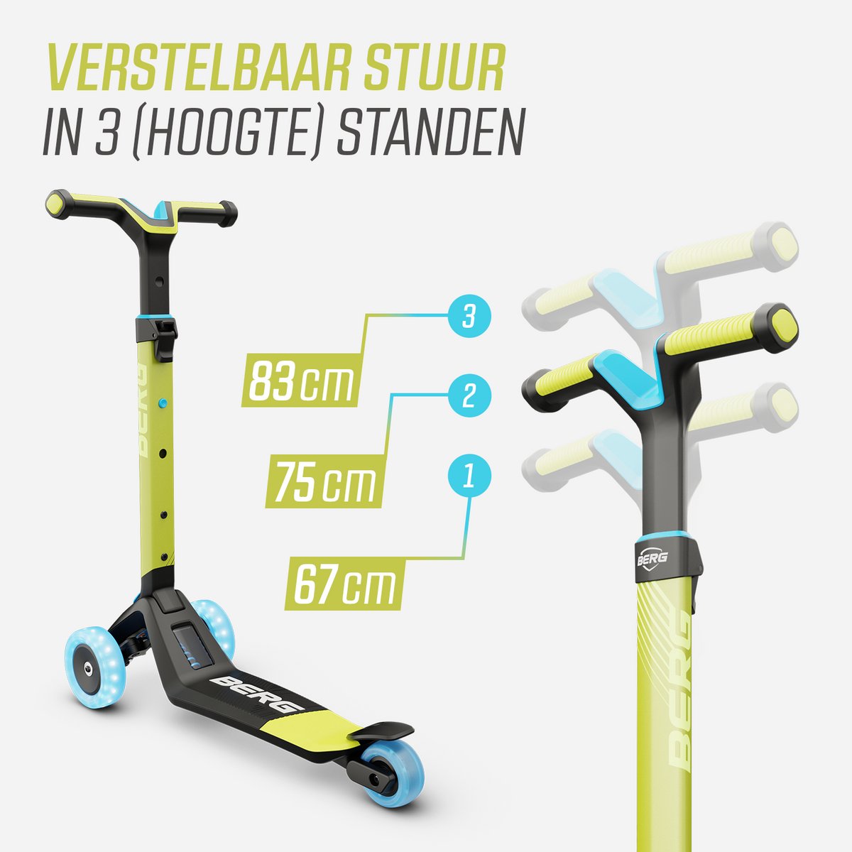 BERG Nexo Kinderstep - Step 3 wielen - Vanaf 2 jaar - Opvouwbaar - In hoogte verstelbaar - Incl. LED-deck + LED wielen - Lime — afbeelding 2