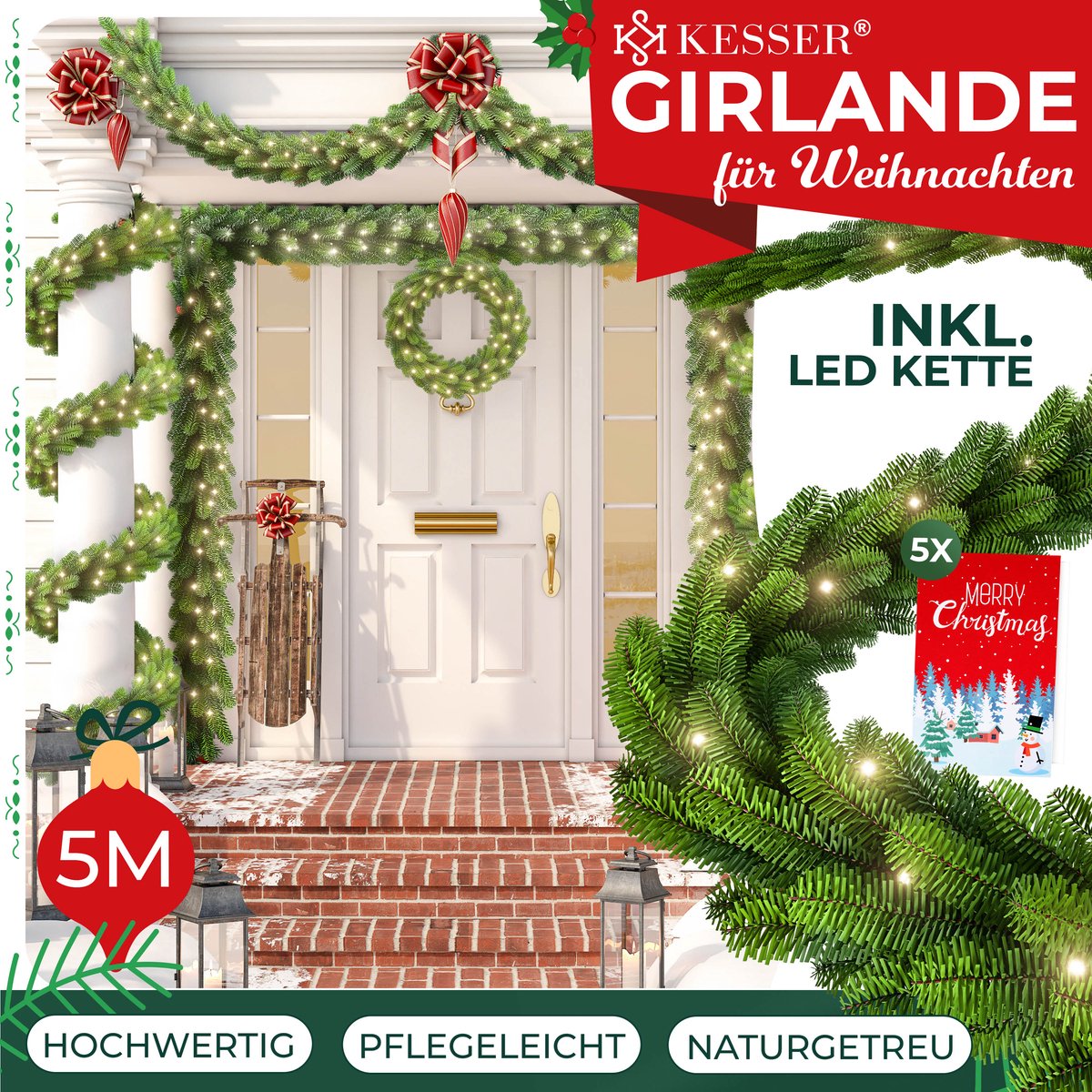 KESSER® Guirlande met verlichting - Kerstguirlande LED Kerstslinger Kerstversiering Kerstdecoratie – foto 7