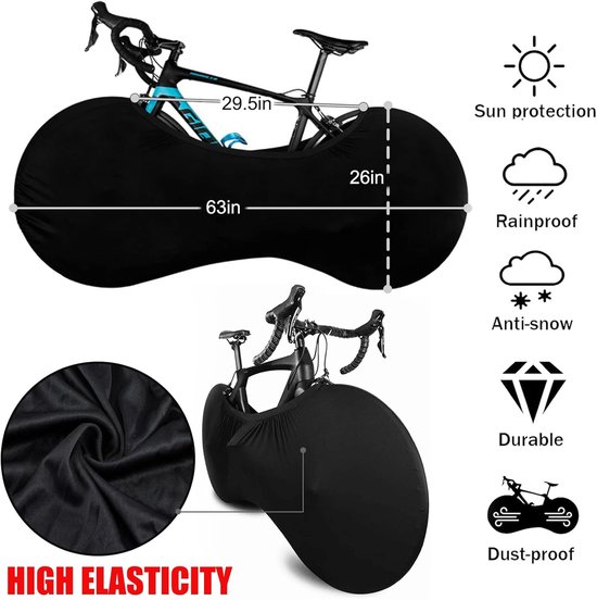 Fietshoes - fietshoes voor 1 fiets waterdicht-fiets hoes-2 artikelen Binnen- en buitenstofhoes, rekbaar, wasbaar, beschermhoes - Geschikt voor alle mountainbikes, racefietsen - Zwart - 150 x 60 x 70 cm van Queta — afbeelding 5