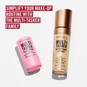 Rimmel Multi Tasker Jelly Crush lip- en cheek tint (felroze) en Rimmel Multi Tasker Better Than Filters (goudkleurig). Tekst: 'SIMPLIFY YOUR MAKE-UP ROUTINE WITH THE MULTI-TASKER FAMILY.'