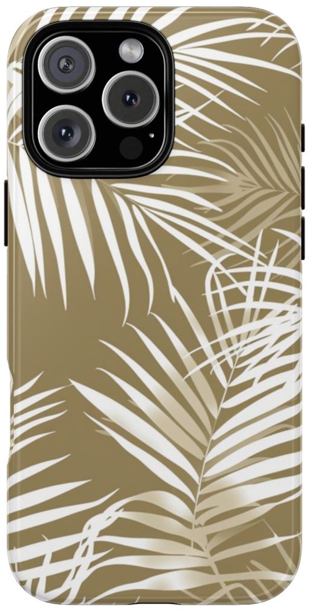 Witte Palmbladeren op Khaki Achtergrond – Telefoonhoesje Geschikt voor iPhone 16 Pro Max