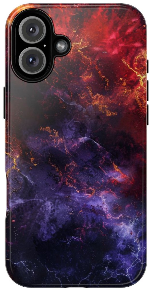 Donker Ruimtestof met Gouden Aderpatroon – Telefoonhoesje Geschikt voor iPhone 16 Plus