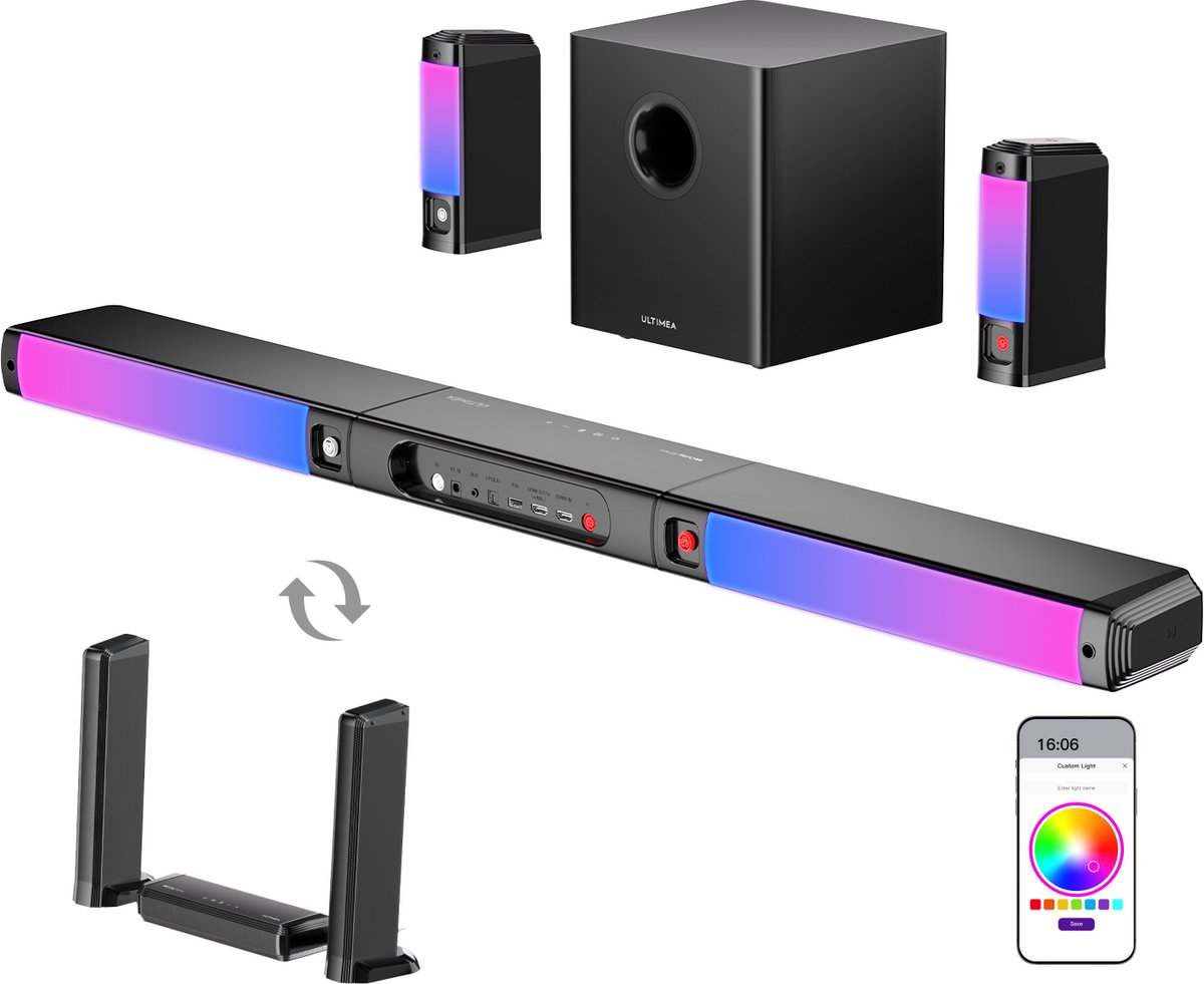 ULTIMEA 9.1 Dolby Atmos Soundbar met Subwoofer & Surround Speakers – Afneembaar Design, App-bediening, RGB-verlichting – Soundbar voor TV