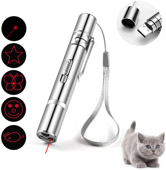 Jonyx Laserlampje UV-licht - Oplaadbaar Kattenspeeltje & Laserpen Zilver