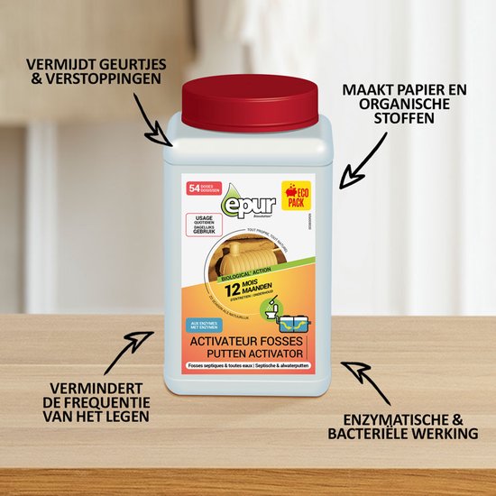 Epur - Septische putten activator - Voor septische putten, beerputten, vetbakken, zinkputten - 12 maanden