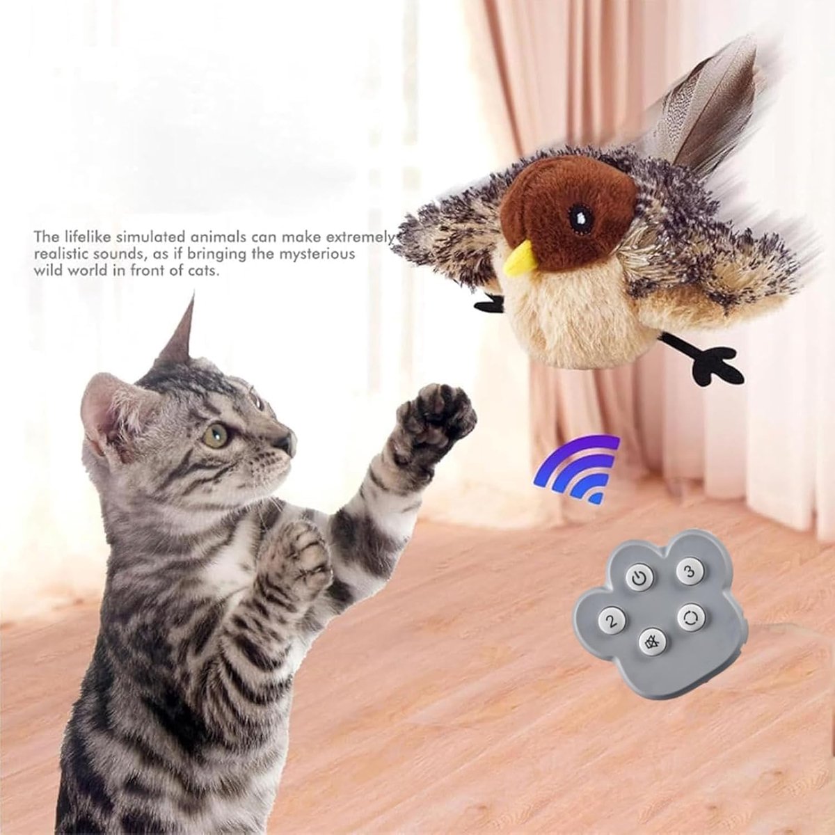 Elektrisch kattenspeelgoed met vliegende vogels, interactief kattenspeelgoed met vogels voor katten binnenshuis, automatisch kattenspeelgoed met vliegende vogels voor katten