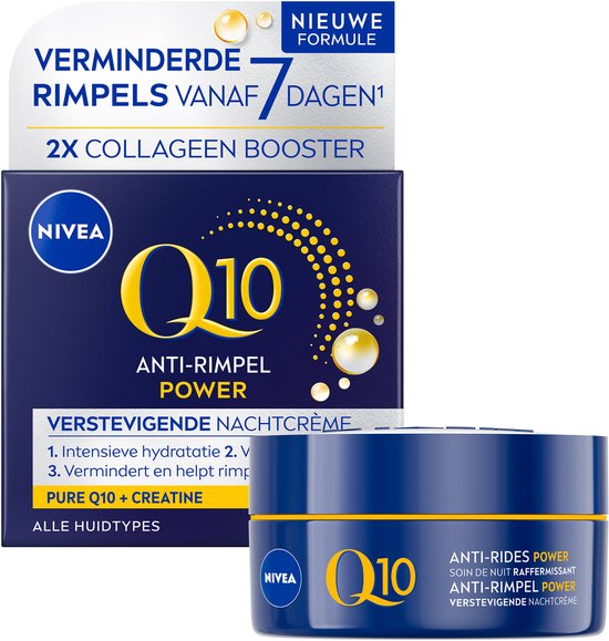NIVEA Q10 POWER Anti-Rimpel Nachtcrème - Alle huidtypen - Crème Verrijkt met Q10 en Creatine - 50 ml