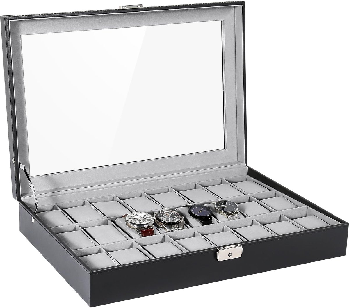 Mbuynow horlogebox 24 horloges horlogekast herenhorlogebox dameshorlogebox herenhorloge displaycase afsluitbaar voor 24 horloges gemaakt van kunstleer