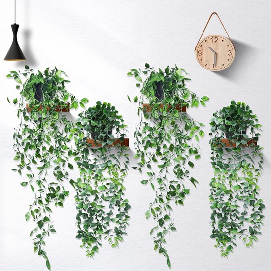 PASCH® Set van 3 kunsthangplanten (60 cm) in witte keramische potten: kunstplanten als echt, hangende kunstplanten, hangend in pot, kunstplant met pot