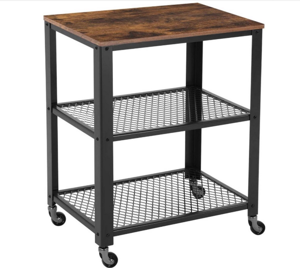 WNHB® Mobiele Industriële Bijzettafel met 3 Lagen – Met Wielen – Trolley – Zwart & Rustiek Bruin – Opbergtafel voor Woonkamer, Keuken of Kantoor
