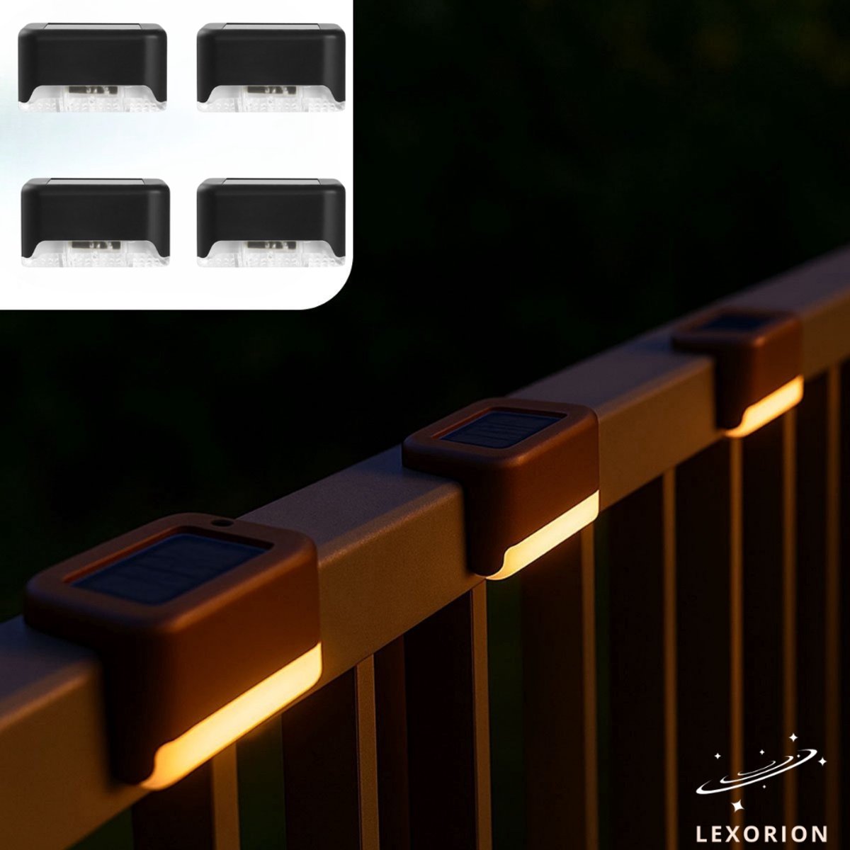 Lexorion LED Wandlampjes op Zonne Energie - 4 stuks - Zwart