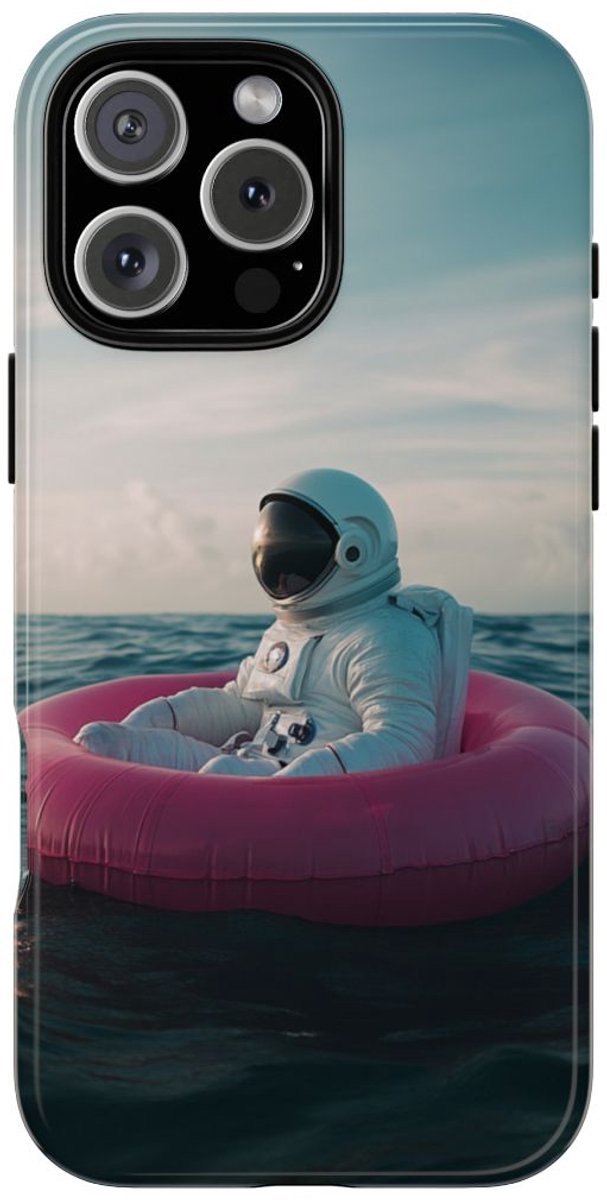 Astronaut op Roze Zwemband – Telefoonhoesje Geschikt voor iPhone 16 Pro Max