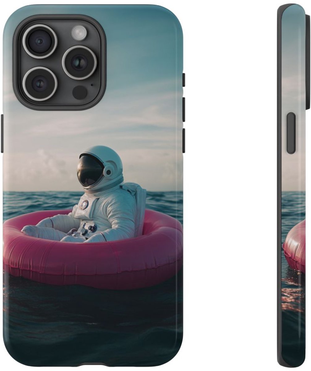 Astronaut op Roze Zwemband – Telefoonhoesje Geschikt voor iPhone 15 Pro Max