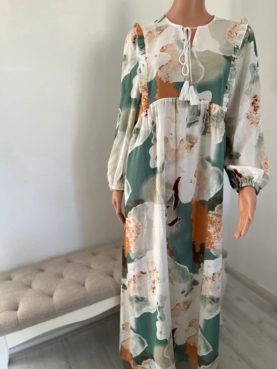 Modest Boho Maxi Jurk Dames Casual Elegant Lange Mouwen