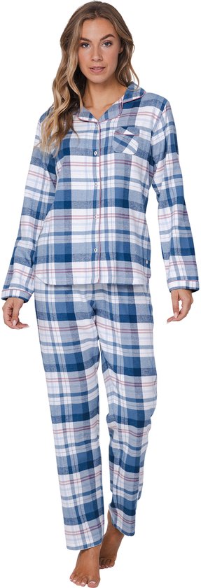 Pastunette en flanelle à carreaux - Bouton - Katoen/Flanelle - Blauw - Taille 42