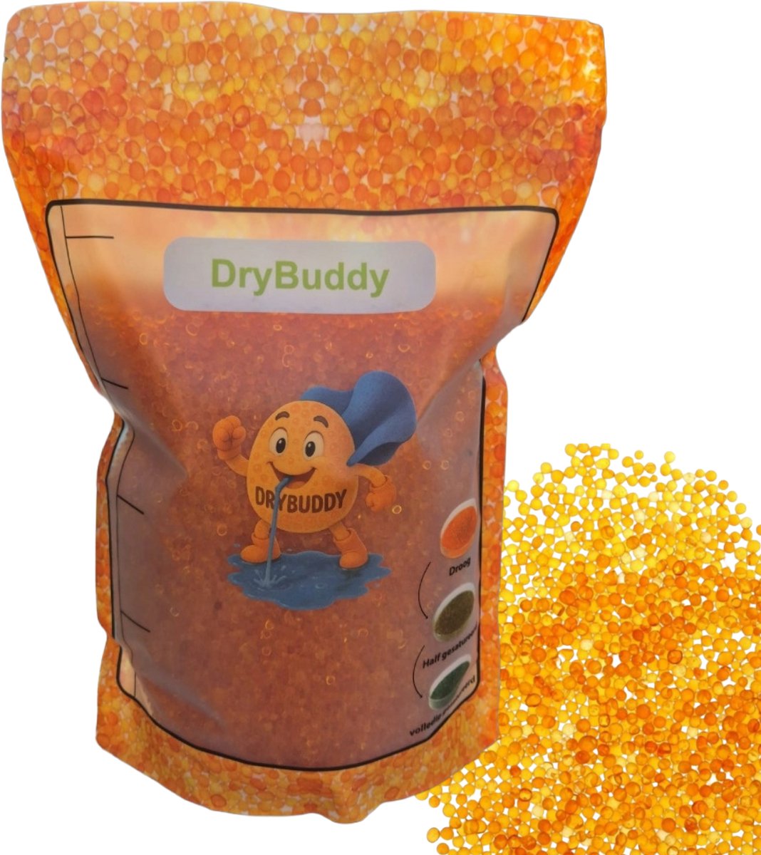 DryBuddy Silica Gel 1kg 2-5mm Regenereerbaar Oranje voor bloemen, 3D-filament en electronica | Vochtvanger met indicator DryBuddy 1kg drybuddy