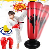Gsedaox - Sac de frappe gonflable - 160x60cm - Ensemble complet avec Gants de boxe - Sac de frappe debout - rouge/noir