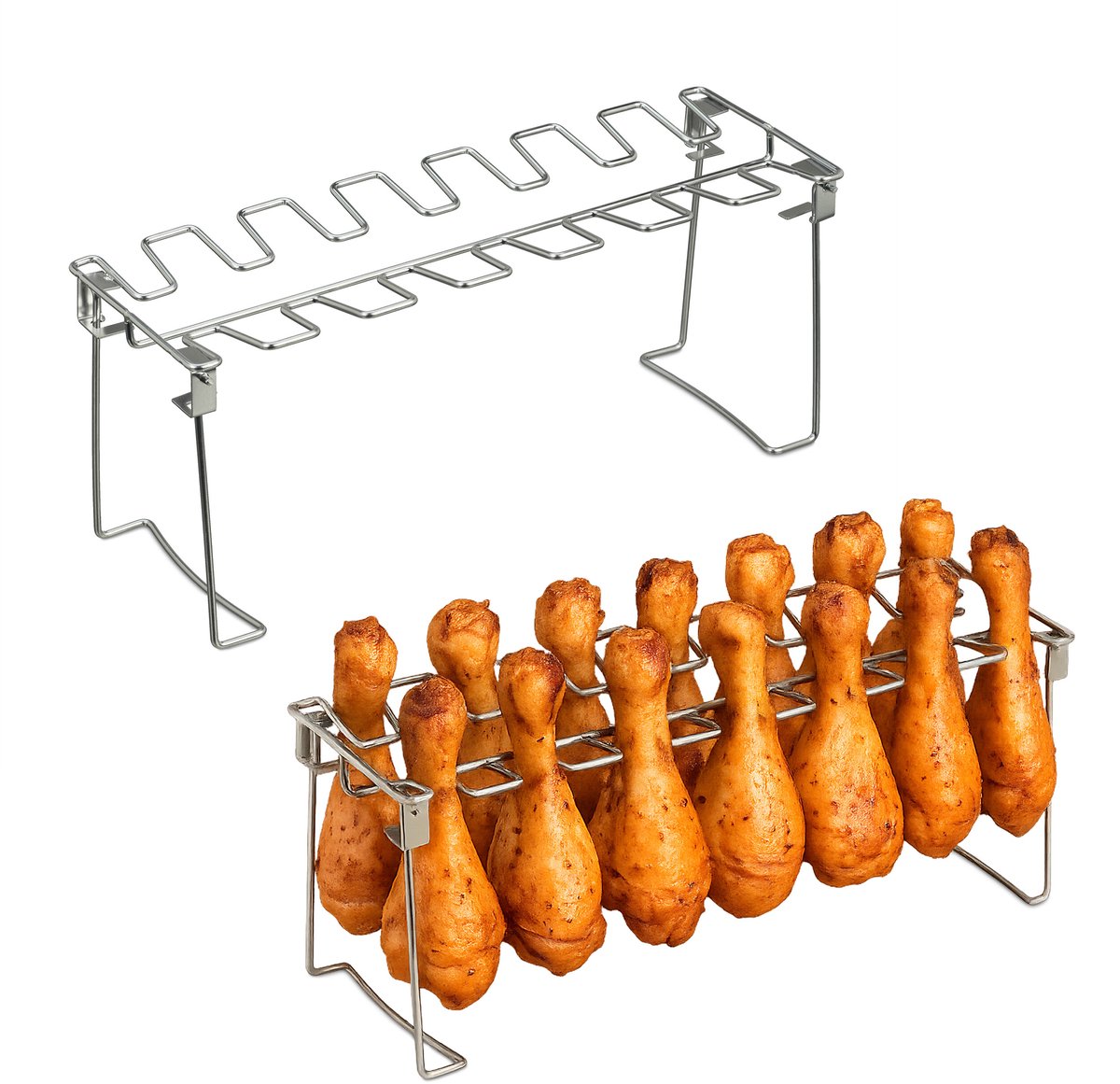 kiphouder bbq - set van 2 - voor kippenpootjes - inklapbaar - rvs