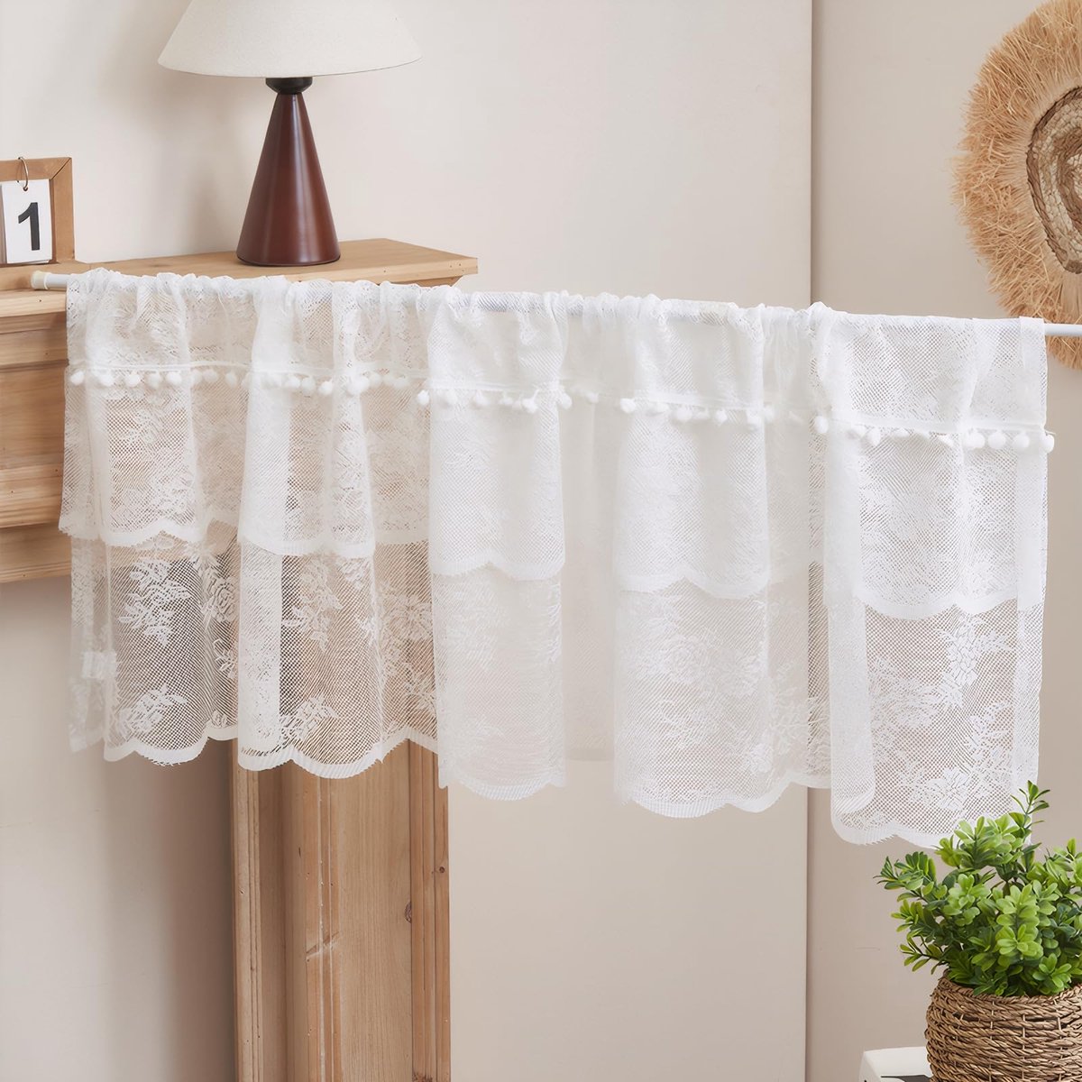 Ibenzoa® Stijlvolle korte witte halftransparante raamgordijnen voor keuken en woonkamer 145x45 cm