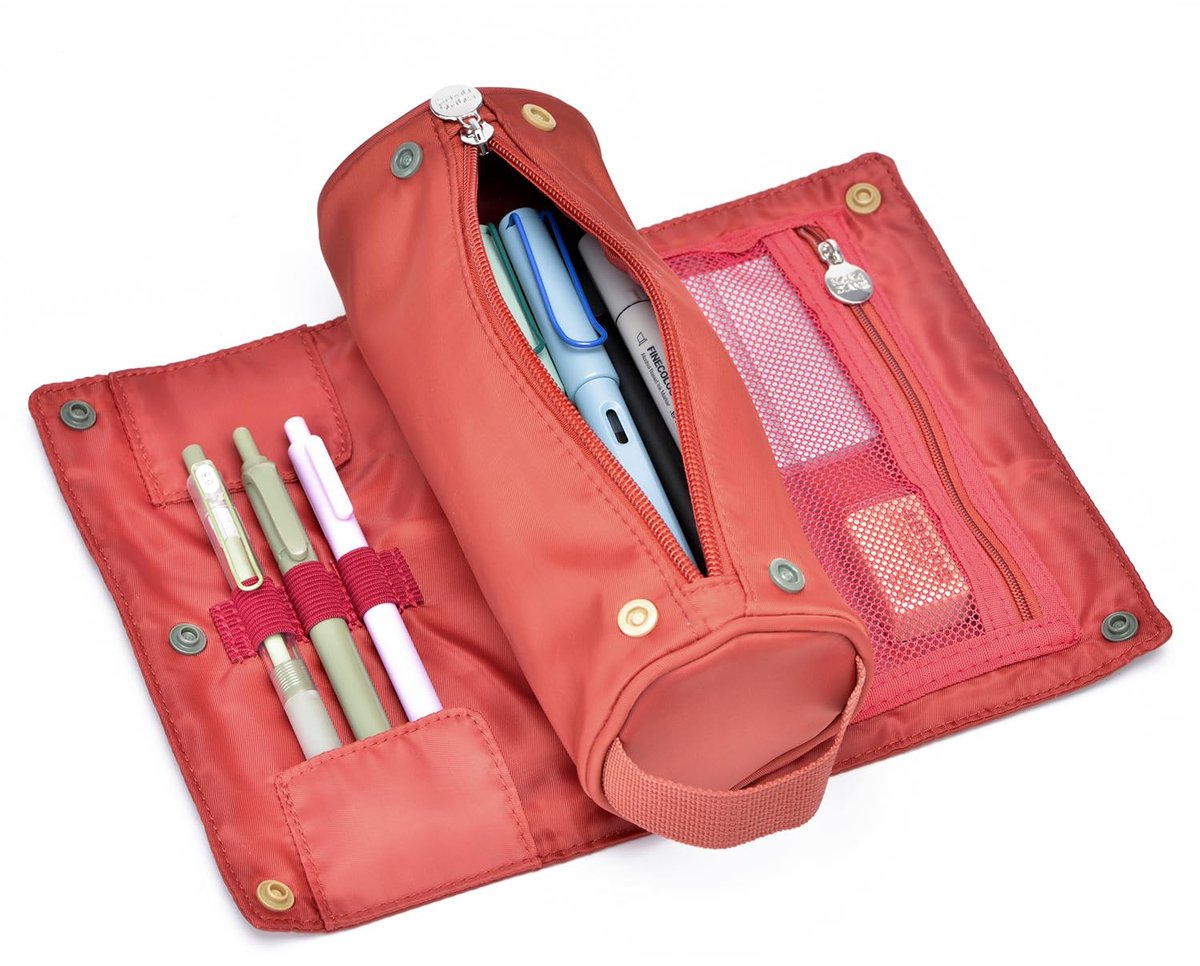 Etui Oprolbaar - Ruime Pennenzak voor Tieners - Multifunctioneel - Oranje/Rood