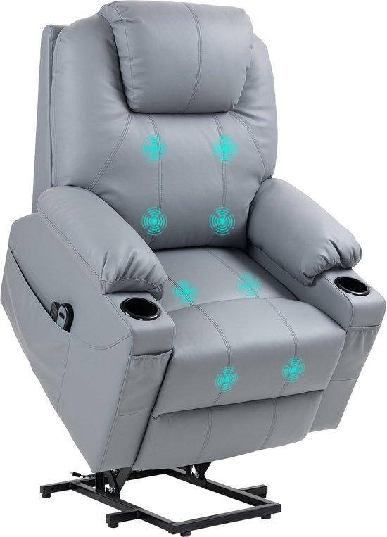Foto: Homcom tv stoel met elektrische verhoger relaxfauteuil met massagefunctie relaxfunctie relaxfauteuil met bekerhouder afstandsbediening en zijvak grijs