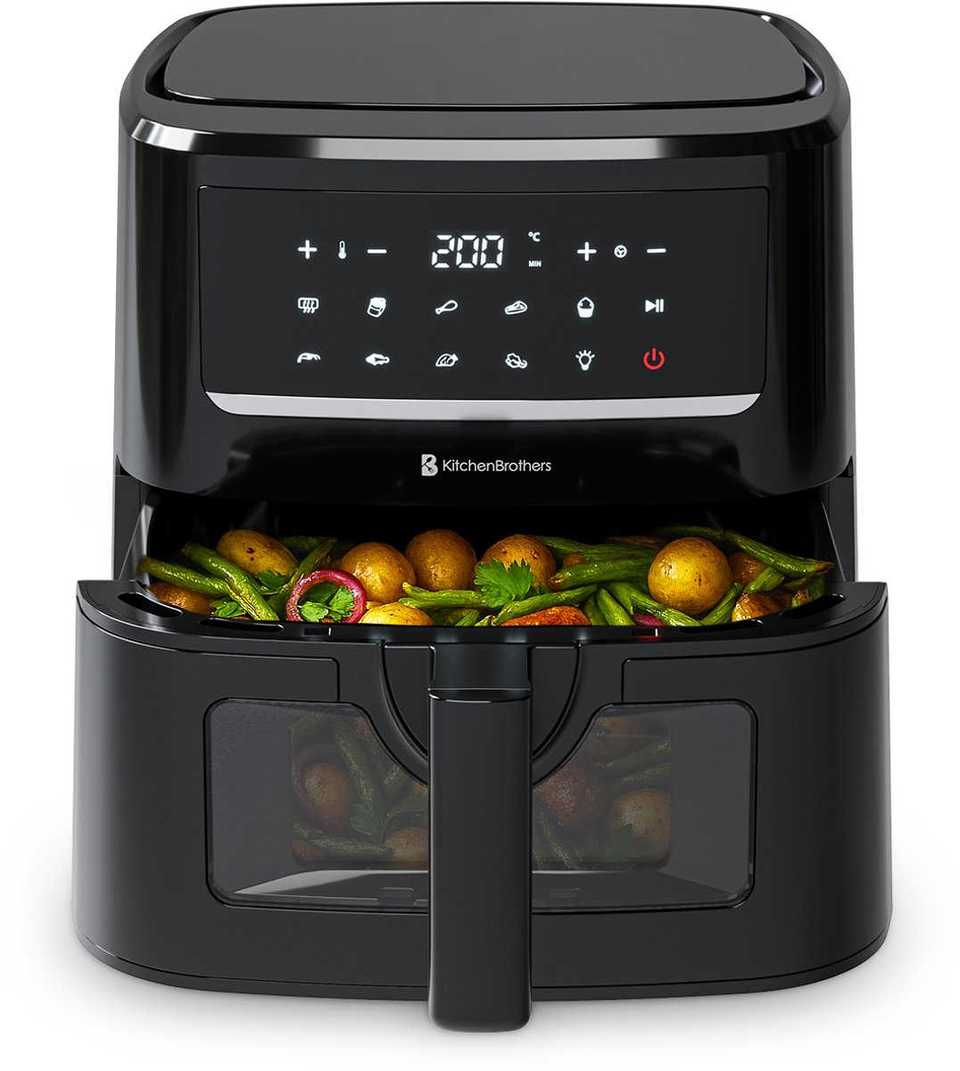 KitchenBrothers Airfryer XXL - 1800W - 7.5L - Heteluchtfriteuse - Dual Heating - 50ºC tot 200ºC - 10 Kookprogramma's - Zwart - KitchenBrothers - €67,99
